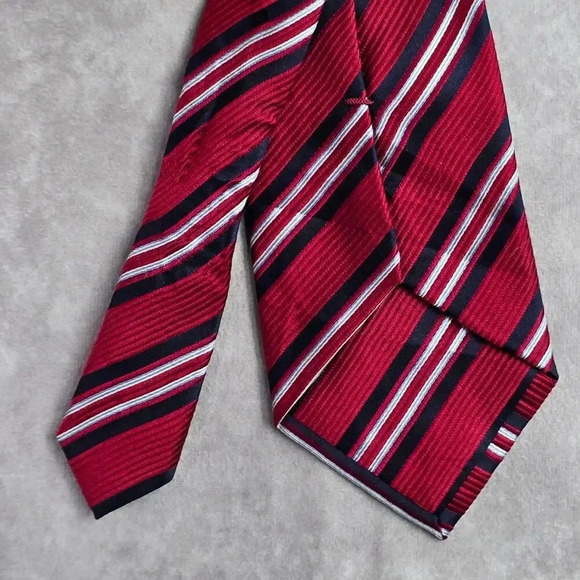 Tasso Elba Red Blue White Stripe Geometric Repp 100% Silk Men's Neck Tie NWOT - Picture 4 of 6